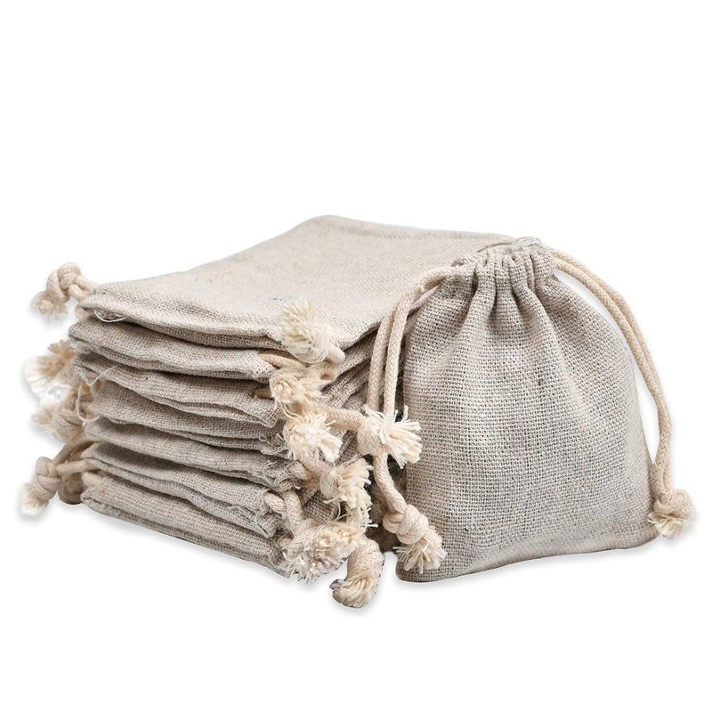 calary 50pcs Double Canvas Drawstring Bag Cotton Pouch Gift Sachet Bags Muslin Reusable Tea Bag 2.75x4 Inch - Image 1